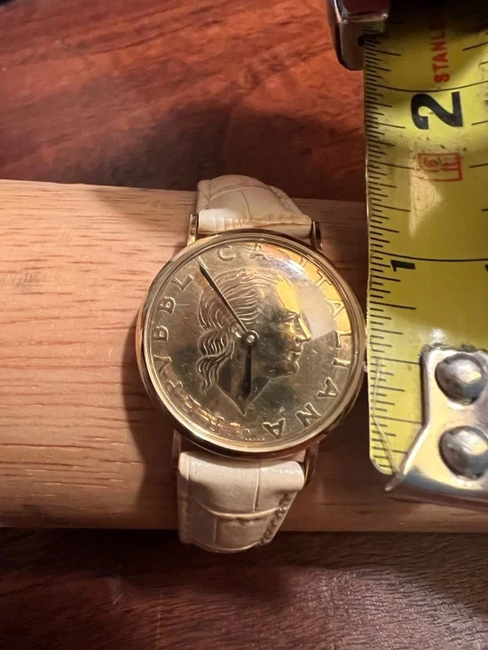 Vicence Italy 14KT Gold Milor Coin Dial Watch Leather Strap Vintage - Picture 5 of 8